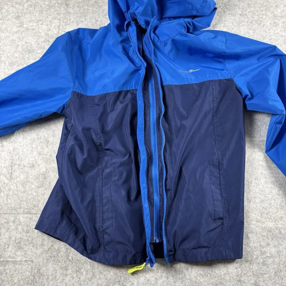 Eddie Bauer Youth Boys Large 14-16 Dual Full Zip Rain Jacket Windbreaker Blue